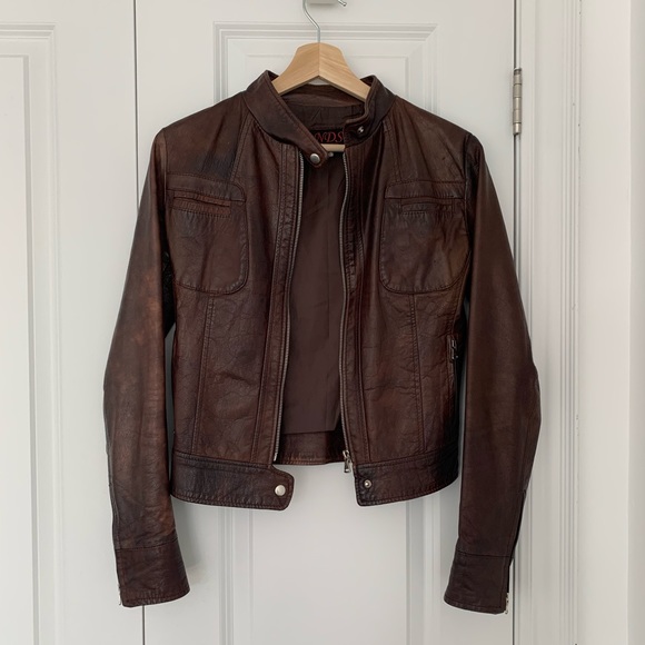 Brown Leather Moto jacket - Picture 1 of 14